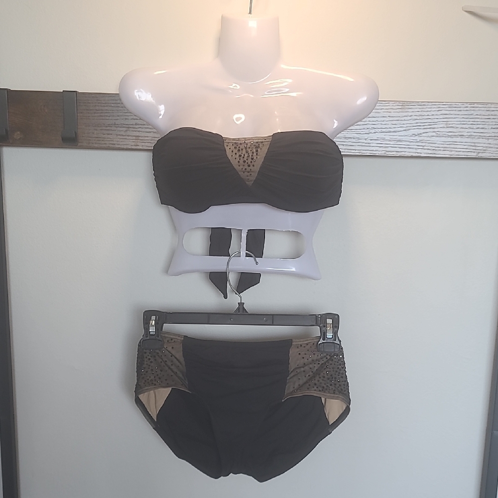 Carmen Marc Valvo Black and Tan Bikini